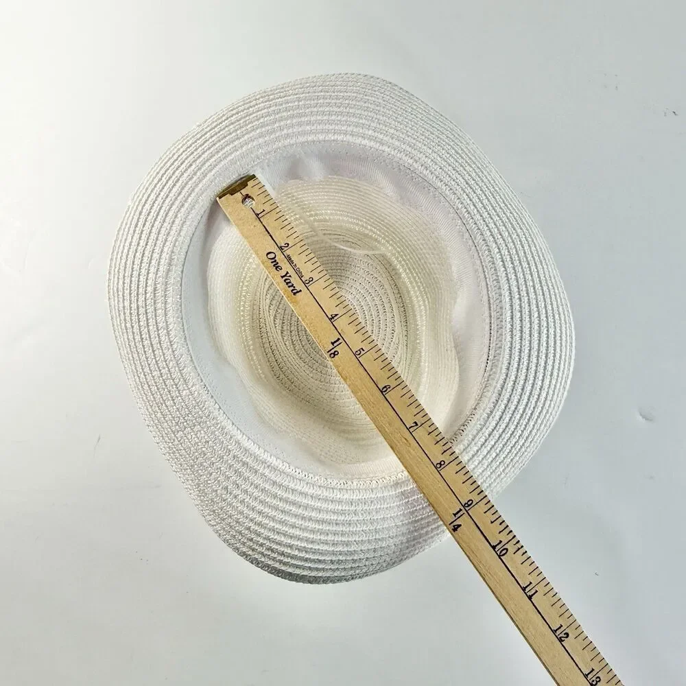NICE & BELLA Unisex White w/Blue Band Med Brim Panama Woven Fedora Sun Hat